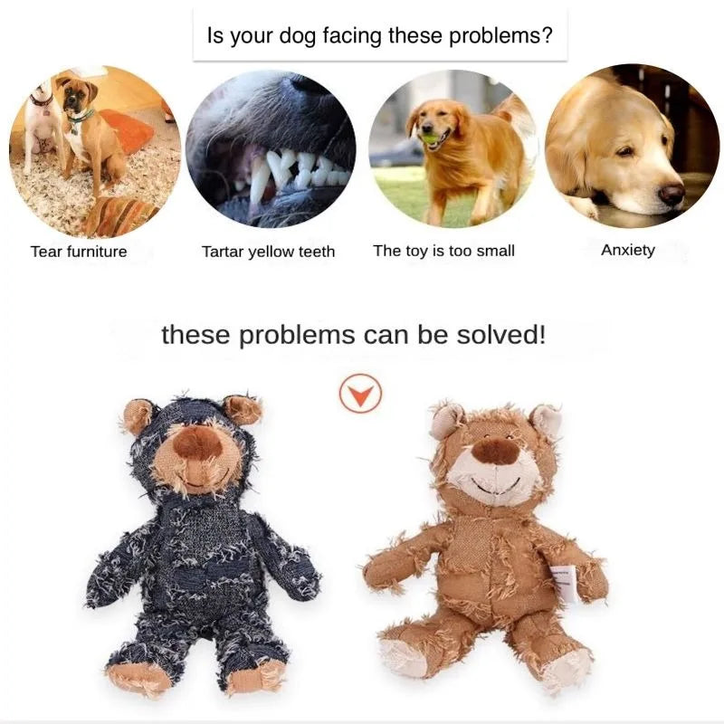 Plush Teddy Bear Sound Toy Interactive Dog Toy Teeth Grinding and Cleaning Bite-Resistant Stress Relief Toy Pet Supplies