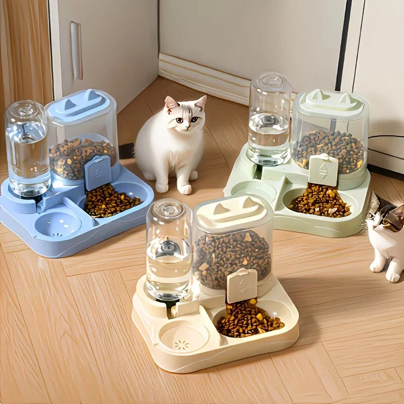 Comedouro e Bebedouro Grande 2 em 1 para Animais de Estimação, Separação de Seco e Húmido, Plástico Duradouro, Transparente, Sem Pilhas, Para Viagens de Cães e Gatos