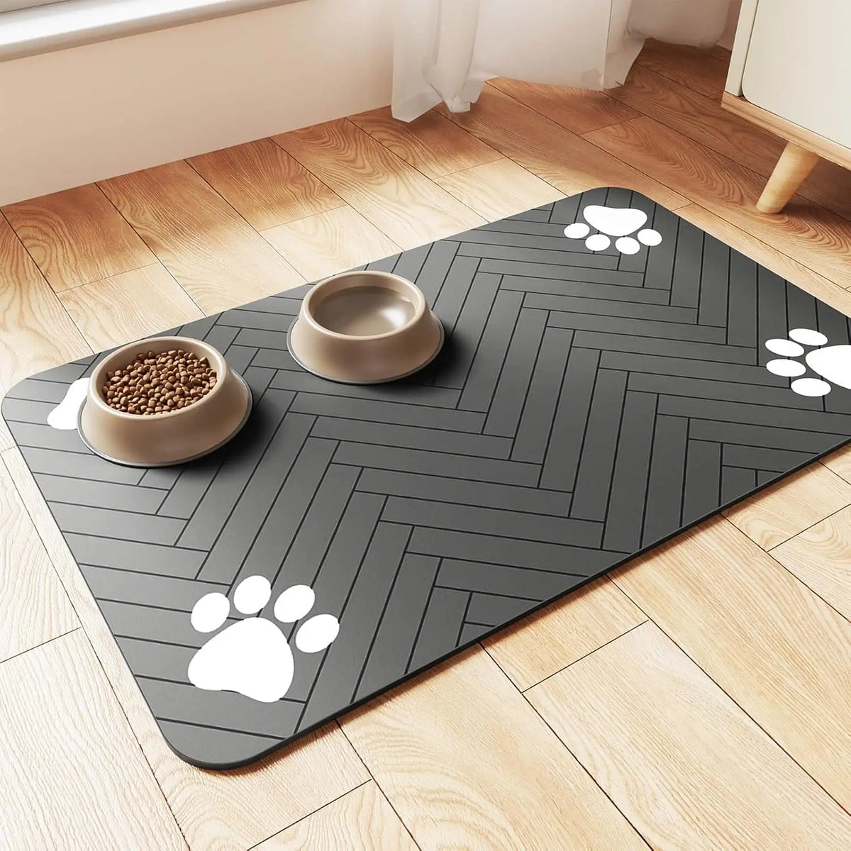 Tapis d'alimentation pour animaux - Set de table absorbant pour bols d'eau et de nourriture, avec base en caoutchouc imperméable, tapis à séchage rapide pour chien et chat