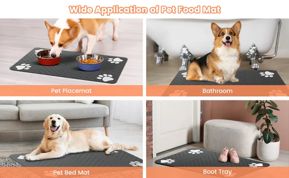 Tapis d'alimentation pour animaux - Set de table absorbant pour bols d'eau et de nourriture, avec base en caoutchouc imperméable, tapis à séchage rapide pour chien et chat