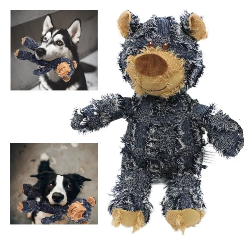 Plush Teddy Bear Sound Toy Interactive Dog Toy Teeth Grinding and Cleaning Bite-Resistant Stress Relief Toy Pet Supplies
